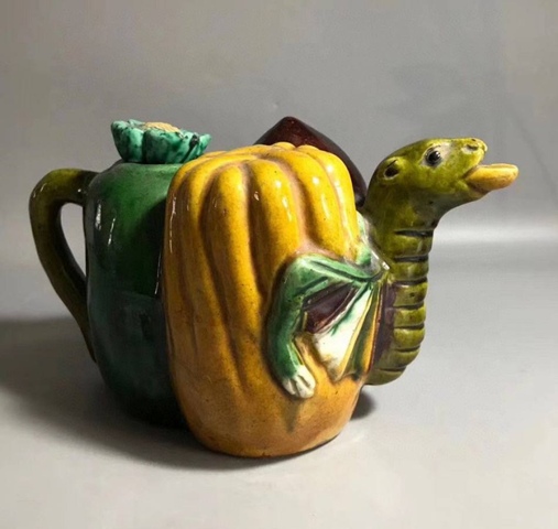古玩陶瓷三彩執壺真品鑒賞圖