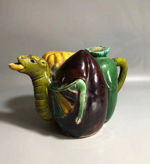 古玩陶瓷三彩執壺真品鑒賞圖