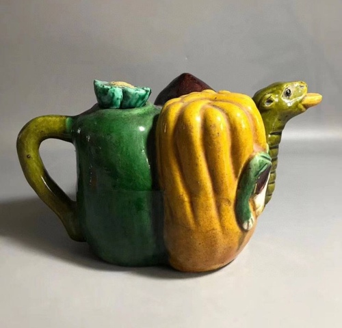 古玩陶瓷三彩執壺真品鑒賞圖