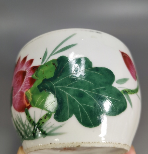 古玩陶瓷粉彩花卉詩文蓋缸真品鑒賞圖