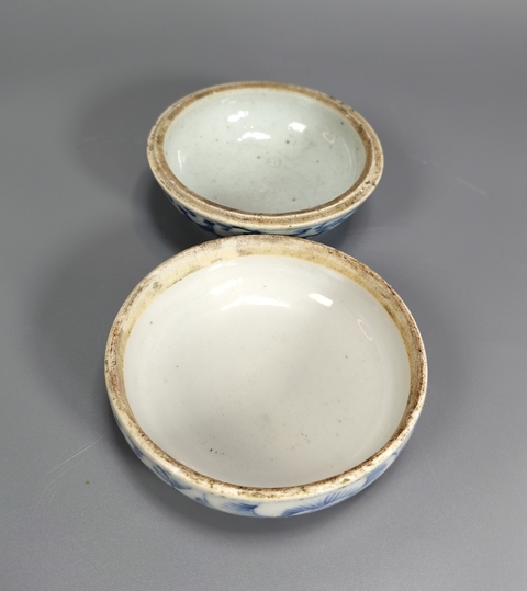 古玩陶瓷青花淡描花卉喜字粉盒真品鑒賞圖