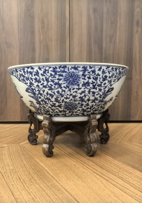 古玩陶瓷道光青花開光博古圖大海碗⊙37.7cm拍賣,當前價格18888元