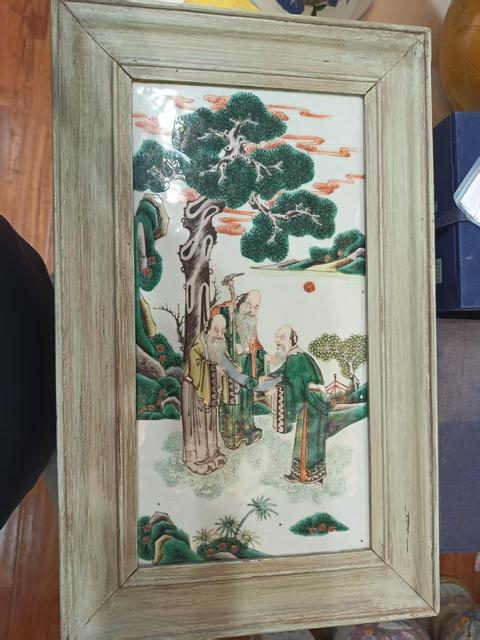 古玩陶瓷五彩三星人物瓷板真品鑒賞圖