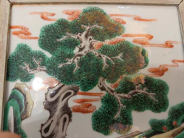 古玩陶瓷五彩三星人物瓷板真品鑒賞圖