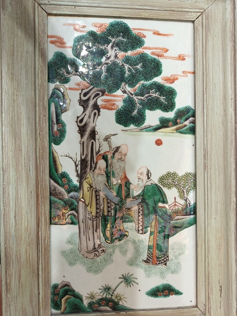 古玩陶瓷五彩三星人物瓷板真品鑒賞圖