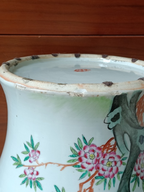 古玩陶瓷粉彩柳樹花鳥紋將軍罐真品鑒賞圖