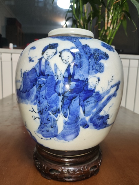 古玩陶瓷青花教子圖人物紋罐真品鑒賞圖
