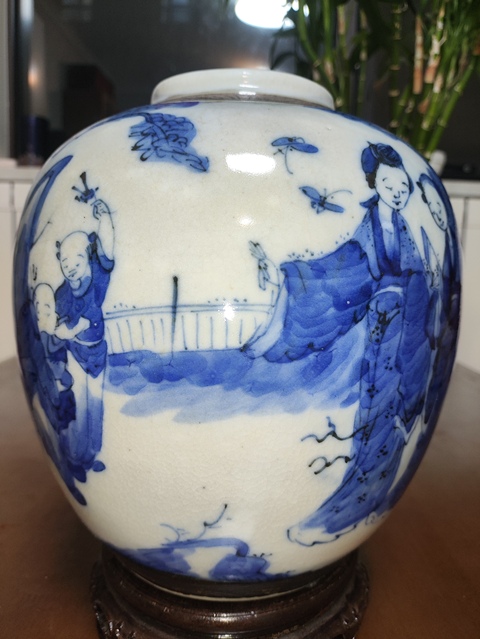 古玩陶瓷青花教子圖人物紋罐真品鑒賞圖
