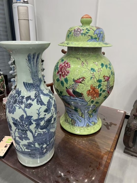 古玩陶瓷鳳凰牡丹紋粉彩將軍罐真品鑒賞圖
