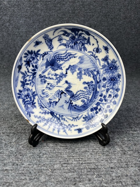 古玩陶瓷青花鸞鳳和鳴紋盤真品鑒賞圖