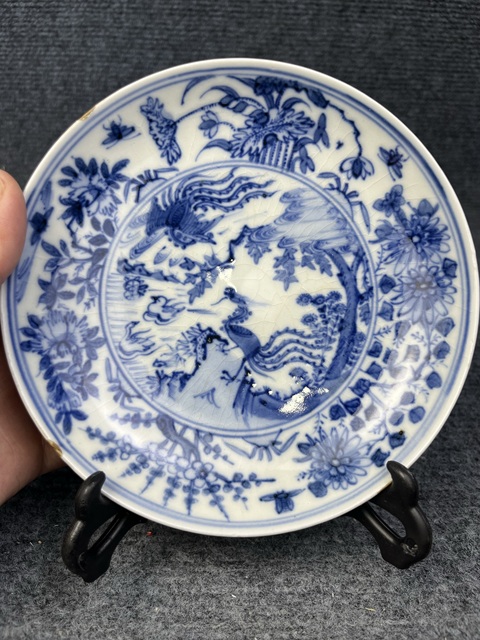 古玩陶瓷青花鸞鳳和鳴紋盤真品鑒賞圖