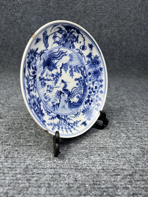 古玩陶瓷青花鸞鳳和鳴紋盤真品鑒賞圖