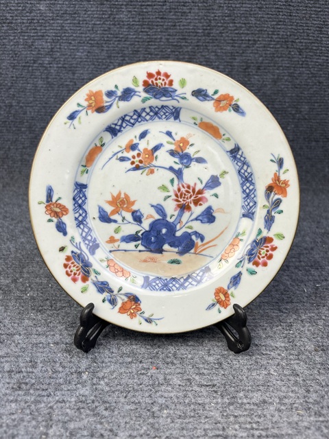 古玩陶瓷青花加彩洞石花卉紋盤真品鑒賞圖