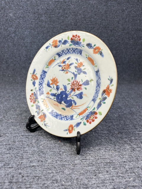 古玩陶瓷青花加彩洞石花卉紋盤真品鑒賞圖
