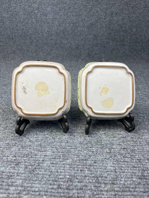 古玩雜項銅胎畫琺瑯花卉紋四方倭角盤一對真品鑒賞圖