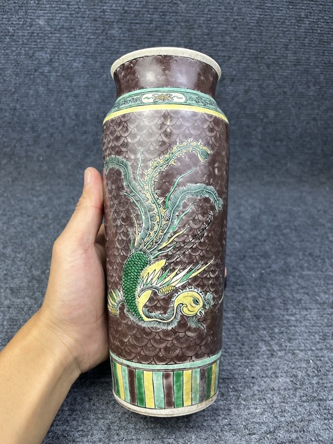 古玩陶瓷素三彩鳳紋筒瓶拍賣，當前價格7988元