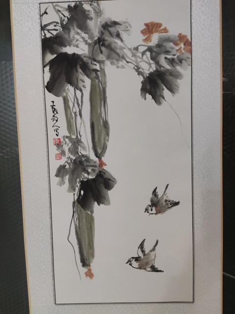 古玩字畫原裝原裱河南名家謝英慧 瓜雀圖拍賣，當前價格10元