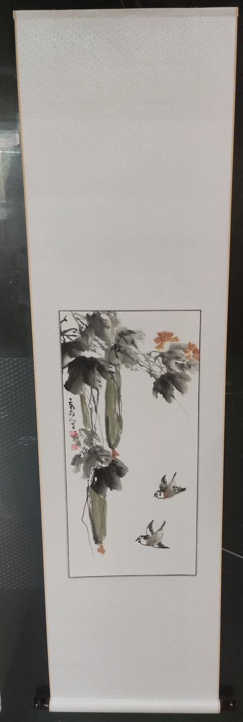 古玩字畫原裝原裱河南名家謝英慧 瓜雀圖拍賣，當前價格10元