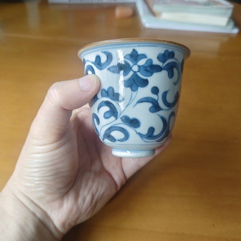 古玩陶瓷清康熙 青花花卉紋杯真品鑒賞圖