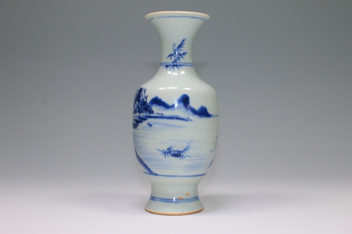 古玩陶瓷清雍正·青花山水風景圖撇口瓶拍賣,當前價格1884元