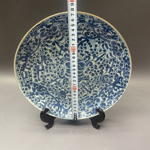 古玩陶瓷清康熙·雙犄牡丹·青花盤拍賣，當前價格3500元