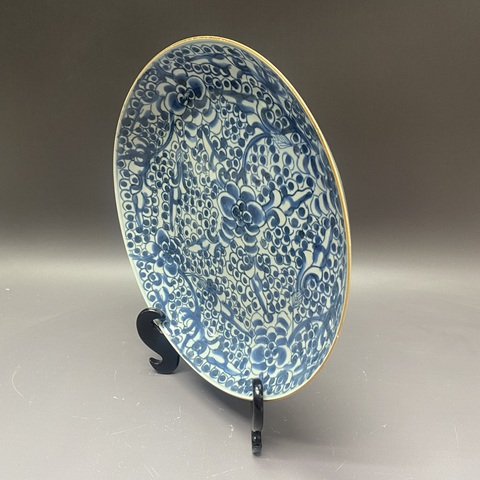 古玩陶瓷清康熙·雙犄牡丹·青花盤拍賣，當前價格3500元