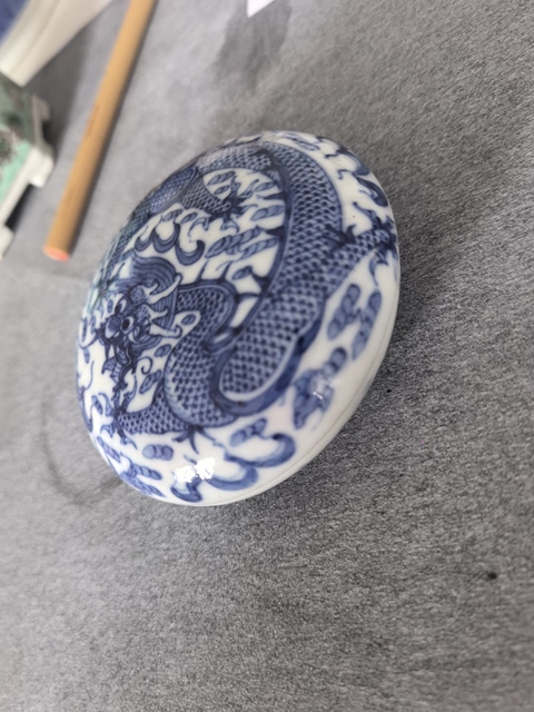古玩陶瓷龍紋青花印泥盒真品鑒賞圖