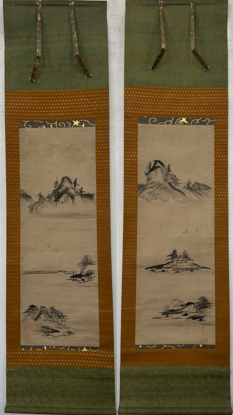 古玩字畫山水雙軸真品鑒賞圖