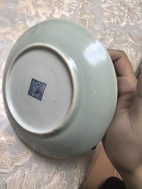 古玩陶瓷豆青釉廣彩盤真品鑒賞圖