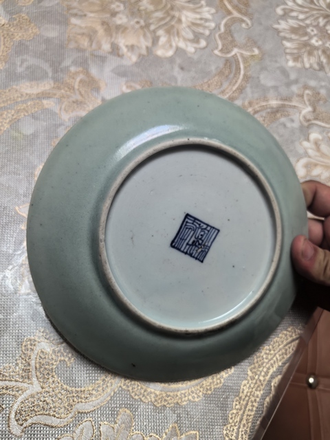 古玩陶瓷豆青釉廣彩盤真品鑒賞圖