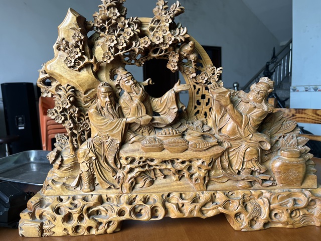 古玩雜項桃園三結義木雕真品鑒賞圖