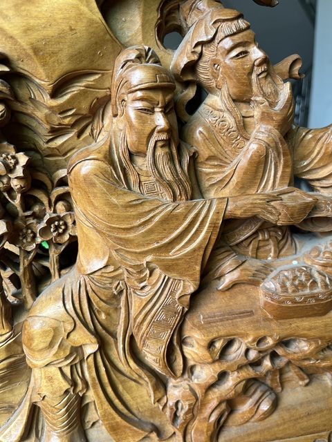 古玩雜項桃園三結義木雕真品鑒賞圖