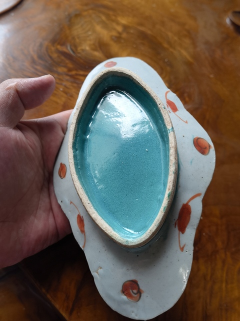 古玩陶瓷晚清粉彩海棠盤拍賣，當前價格499元
