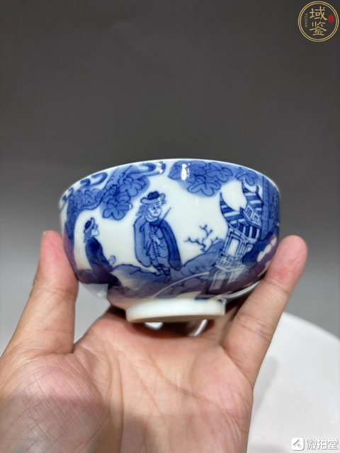 古玩陶瓷人物紋青花茶圓真品鑒賞圖