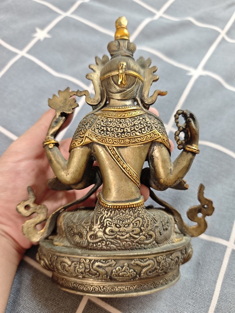古玩銅器銅鎏金四臂觀音真品鑒賞圖