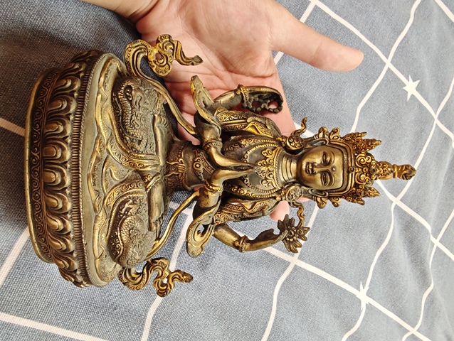 古玩銅器銅鎏金四臂觀音真品鑒賞圖
