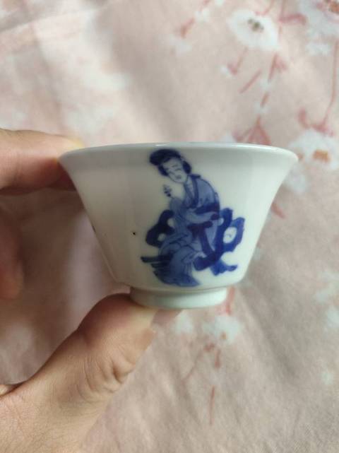 古玩陶瓷青花三娘教子紋杯真品鑒賞圖