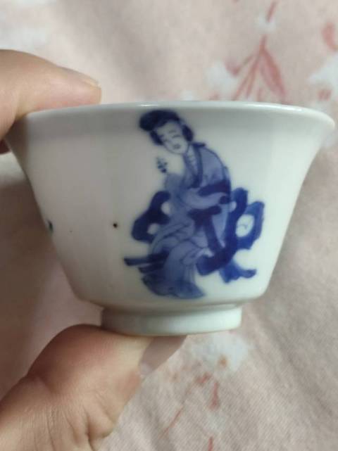 古玩陶瓷青花三娘教子紋杯真品鑒賞圖
