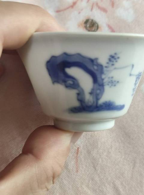 古玩陶瓷青花三娘教子紋杯真品鑒賞圖