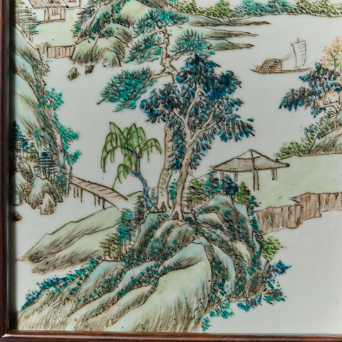 古玩陶瓷山水紋瓷板畫真品鑒賞圖