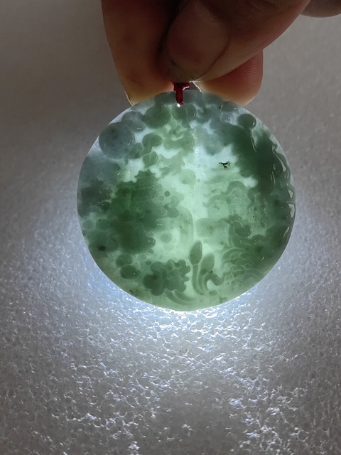 古玩玉器天然翡翠雕“山水牌”真品鑒賞圖