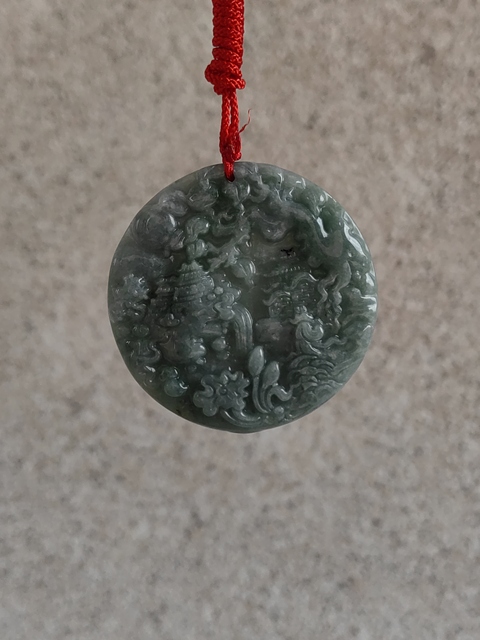 古玩玉器天然翡翠雕“山水牌”真品鑒賞圖