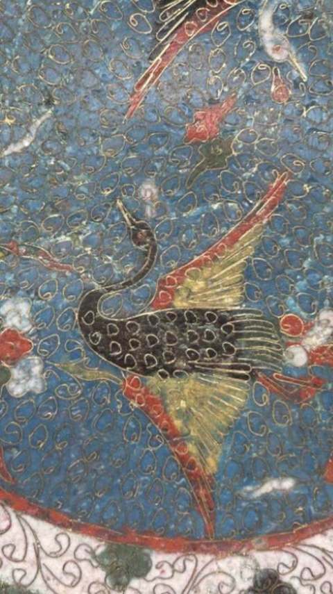 古玩陶瓷銅胎掐絲琺瑯彩鳳紋折沿盆真品鑒賞圖