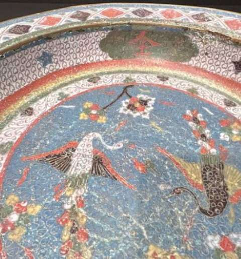 古玩陶瓷銅胎掐絲琺瑯彩鳳紋折沿盆真品鑒賞圖
