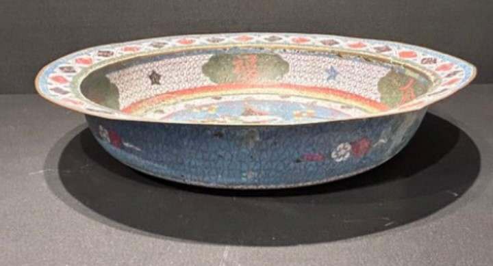 古玩陶瓷銅胎掐絲琺瑯彩鳳紋折沿盆真品鑒賞圖