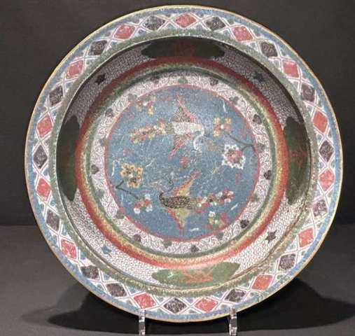 古玩陶瓷銅胎掐絲琺瑯彩鳳紋折沿盆真品鑒賞圖