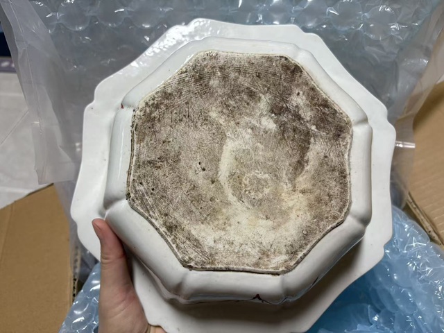 古玩陶瓷人物山水紋八方花口深盤真品鑒賞圖