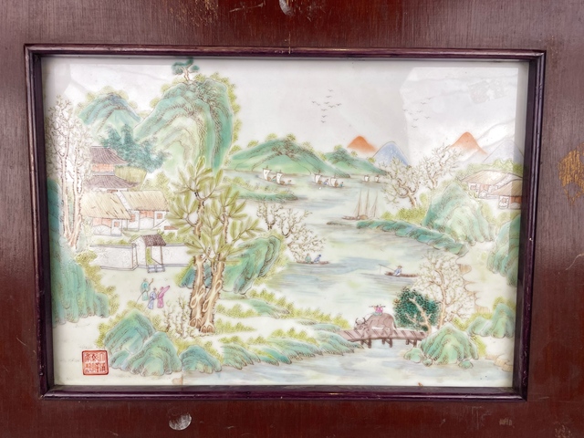 古玩陶瓷民國·粉彩山水樓閣人物瓷板拍賣,當前價格0元