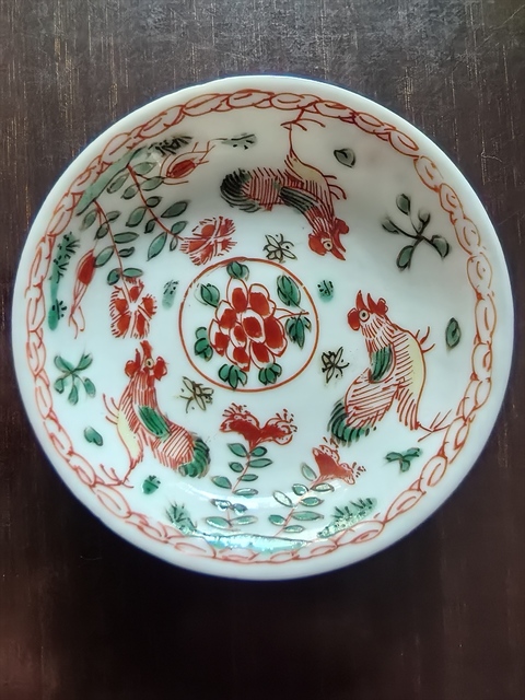 古玩陶瓷大雞圖五彩盤真品鑒賞圖