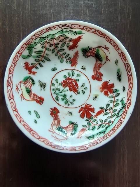 古玩陶瓷大雞圖五彩盤真品鑒賞圖